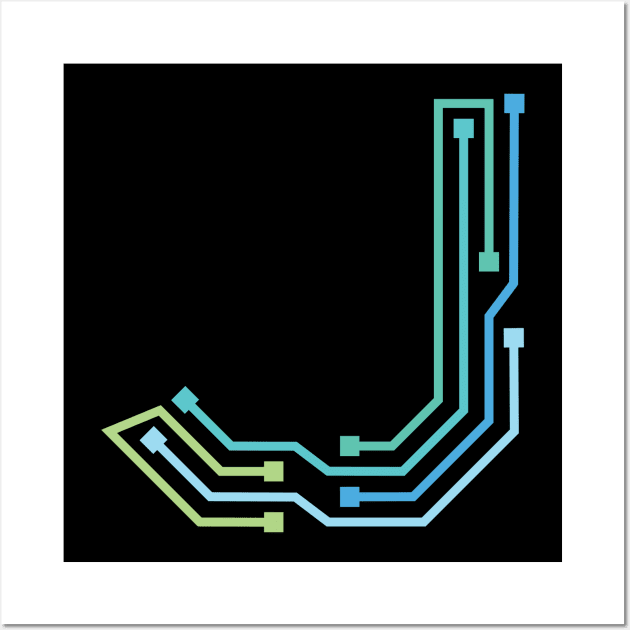 Alphabet J Circuit Typography Design Wall Art by Circuit Project